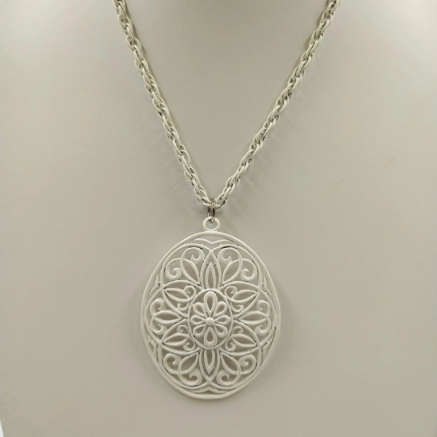 Lot 3 Pendant Necklaces White Enamel Filagree Gold Tone Signed PHD Clay Cor