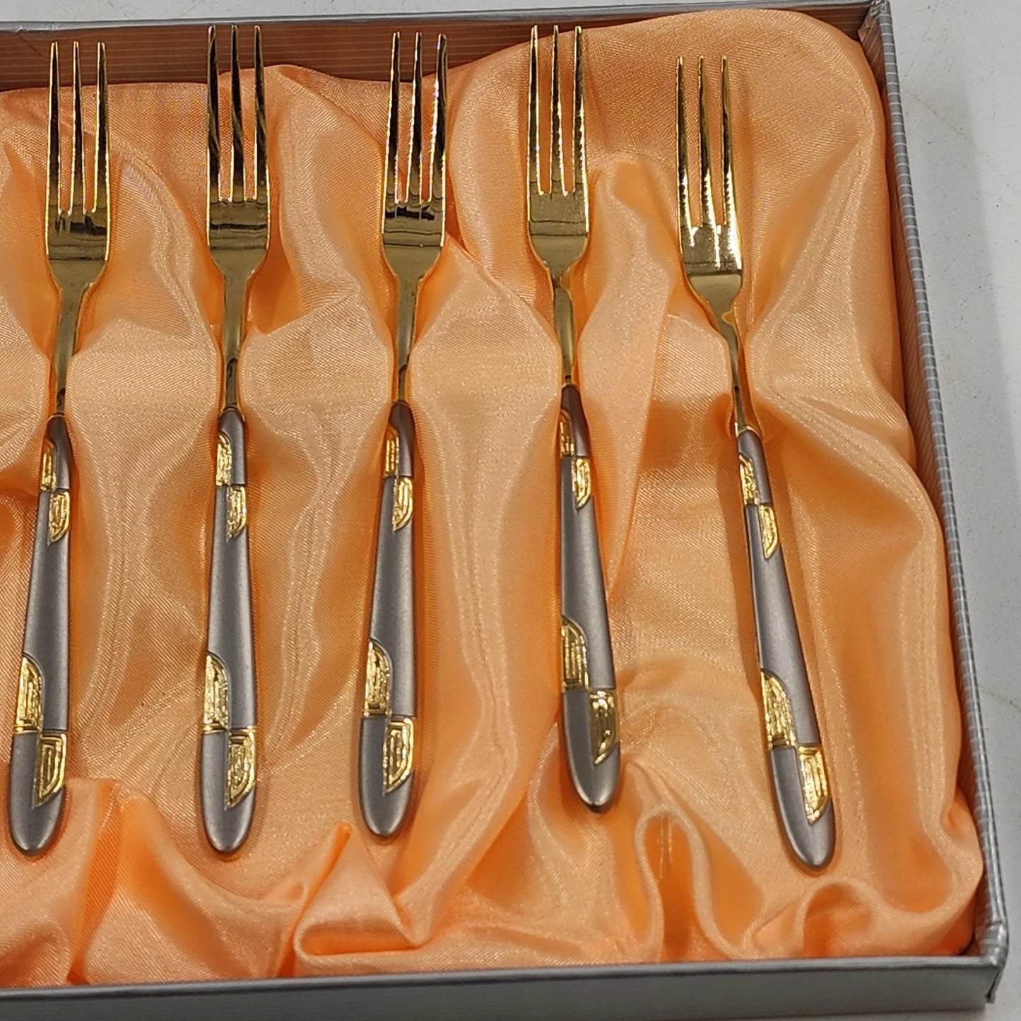 Kum Kang Demitasse Spoon & Fork Set 10 Pcs Gold Tone 18/10 Stainless Steel Boxed