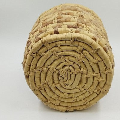 Woven Maize Corn Husk Reed Round Basket Planter Hand Made Craft 12"x11"