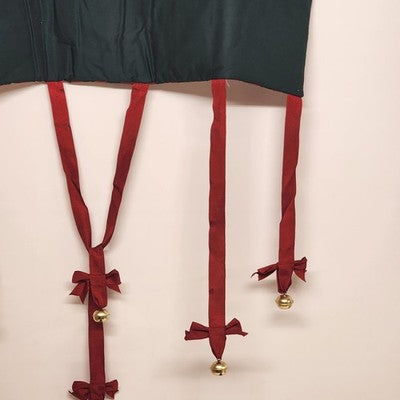 Red Black NOEL Wall Hanging Christmas Holiday Red Bows with Gold Bells 24.5"x9"