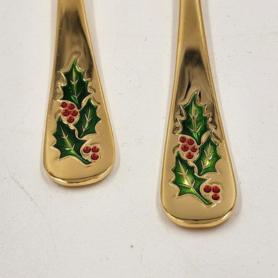Classic Traditions Hollyberry 4pc Hostess Set Goldtone Xmas Stainless Steel