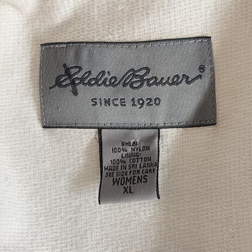 Eddie Bauer Women White Hooded Windbreaker Zipper Jacket Size XL Vintage