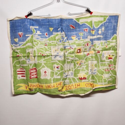 Irish Linen Tea Towel South Coast Green 30" Vintage Isle Wight Cosham