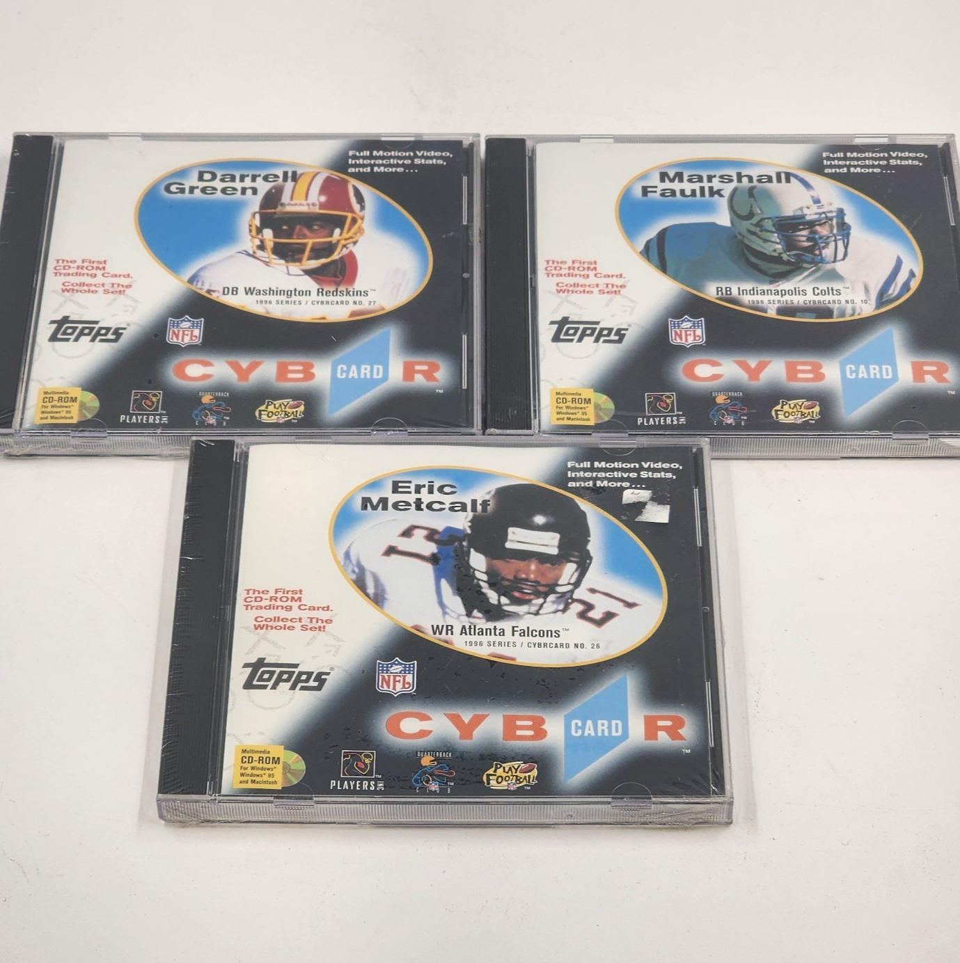 3 Topps NFL 1996 Cyber Card CD Sealed Marshall Faulk Eric Metcalf Darrell Green