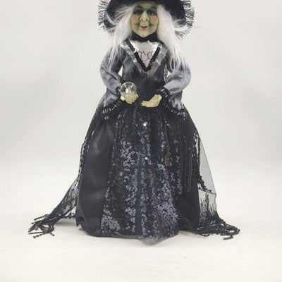 Spooky Witch Tree Topper Figurine Crystal Ball Halloween 17"x6" Table Top Decor