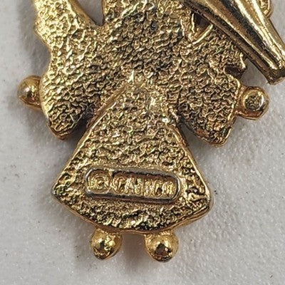 Jewelry Lot 2 pc Brooch Gold Tone Angel Lapel Pin & Rhinestone Angel Pendant
