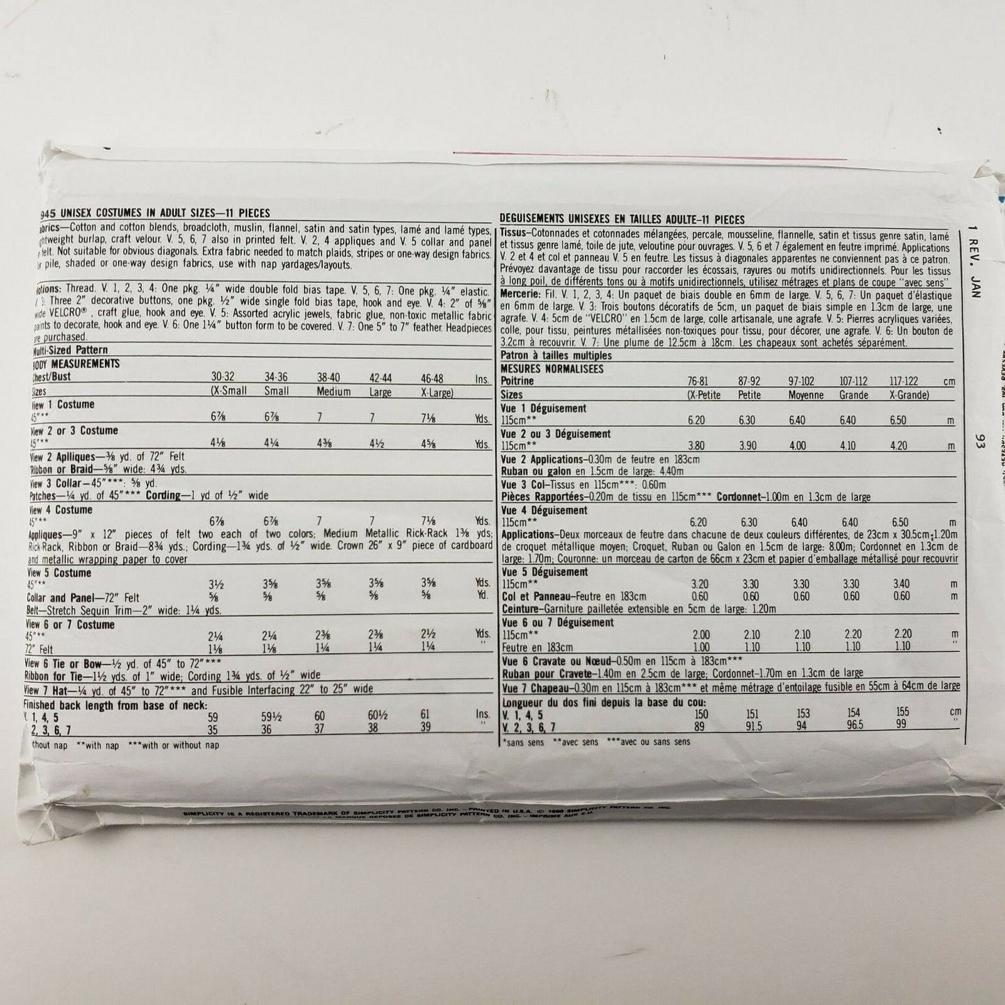 Simplicity 9945 Sewing Pattern Adult Costume Cave Person Queen King Reaper Uncut