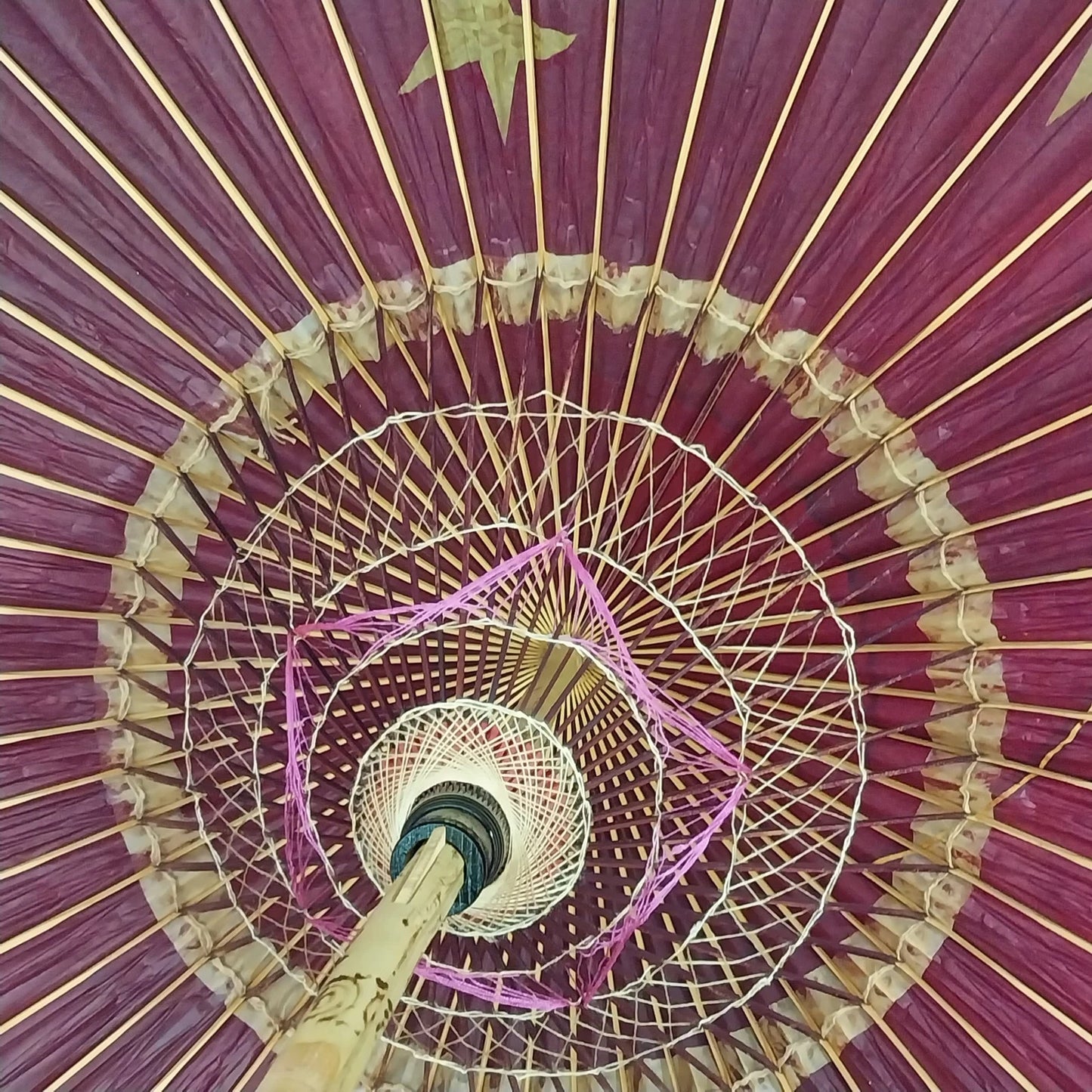 Japanese Wagasa Oiled Paper Umbrella Purplish Red Waterproof 39" Parasol Vintage
