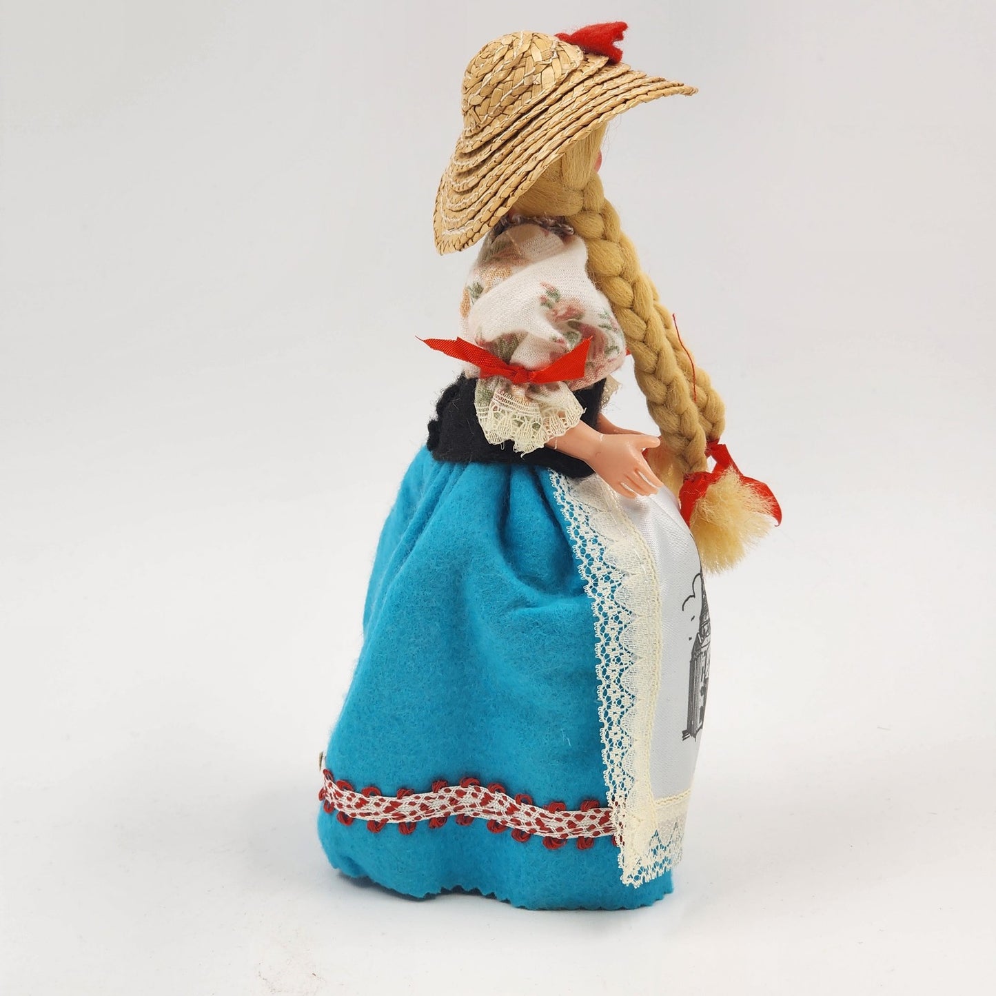 Souvenir Doll Padova Italy Blonde Blue Eyes Full Dress Apron Plastic 7.5"