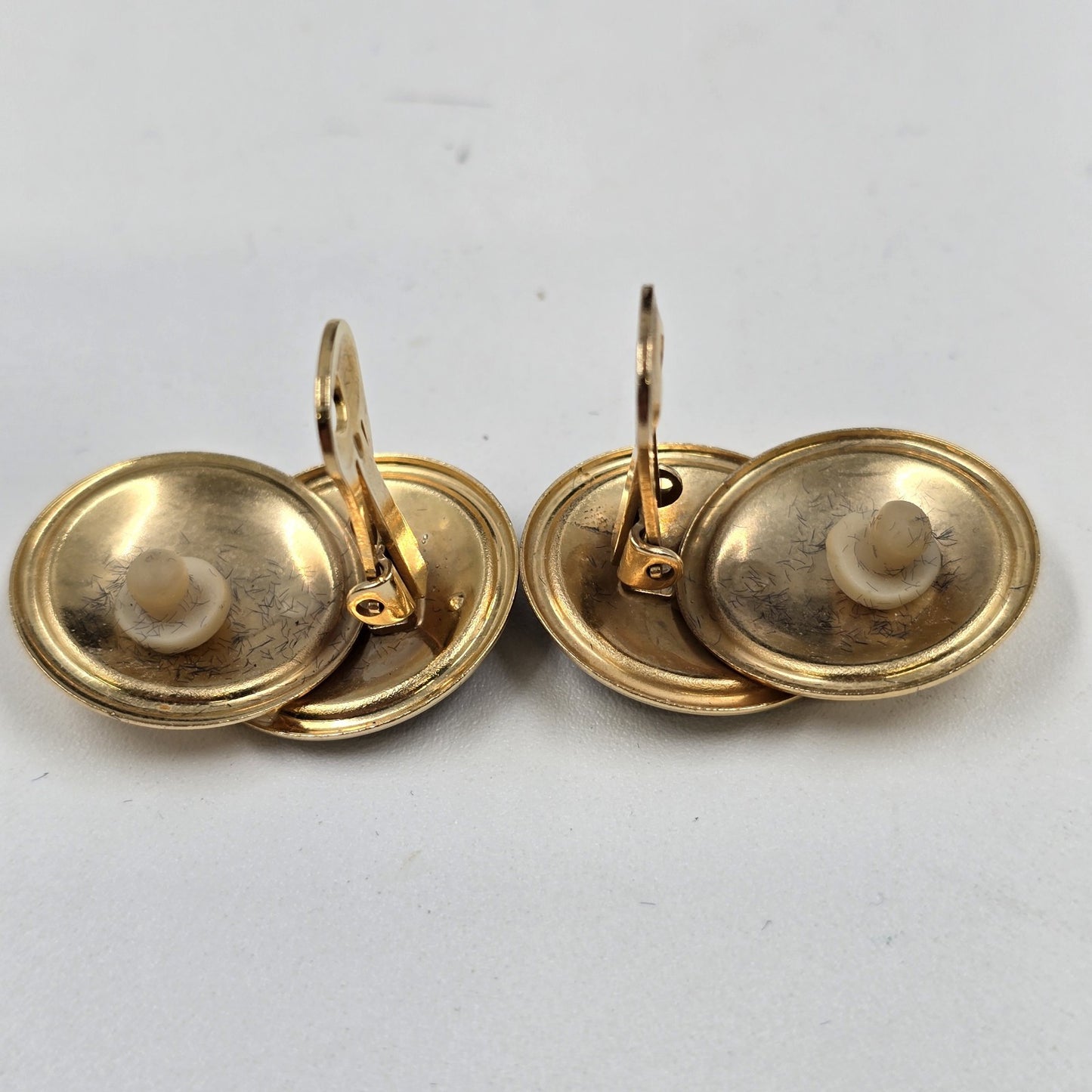 Clip On Women's Earrings Round Yellow Gold Black Onyx Ball Post Disc Stud 1.25"