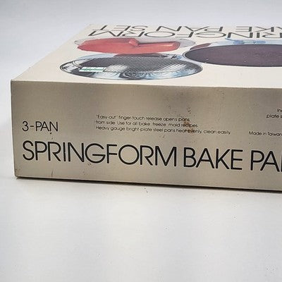 3-Pan Springform Bake Pan Set Heavy Gauge Bright Steel 10" 9.5" & 8.5" NOS