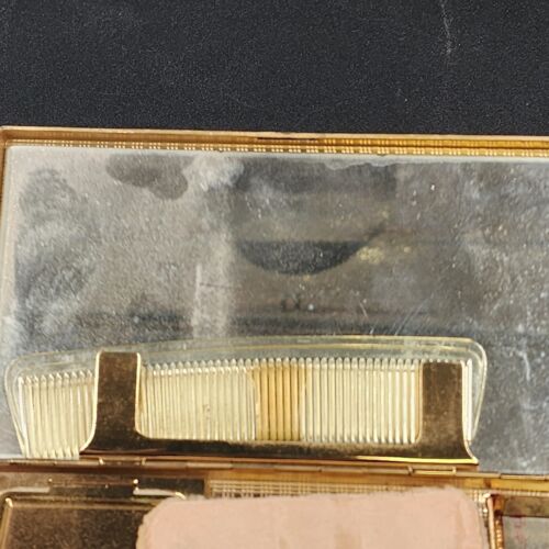 Evans Compact Wristlet Double Sided Gold Quilted Design Mesh Strap Vintage 1940s