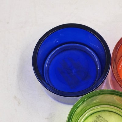 Set of 5 Pottery Barn Colored Glass Tealight Candle Holders in Original Box