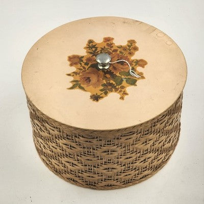 Wood & Wicker Harvey Round Sewing Basket with Miscellaneous Sewing Items Vintage