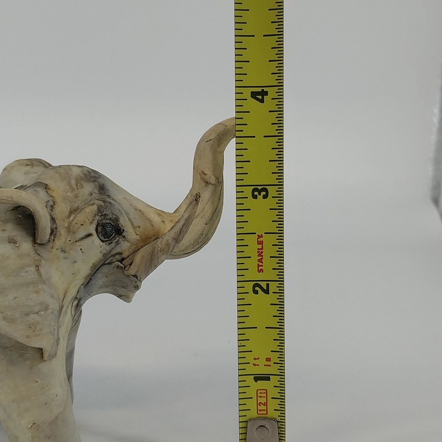 Trunk Up Lucky Elephant Figurine Crushed Oyster Shell Sculpture 5.5" Gray