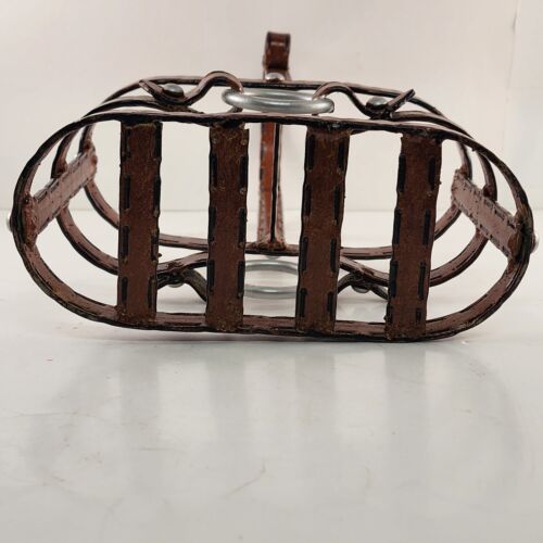 2 Bottle Wine Carrier Horse Bit Bridle Design Brown Painted Welded Metal 9.5x14"