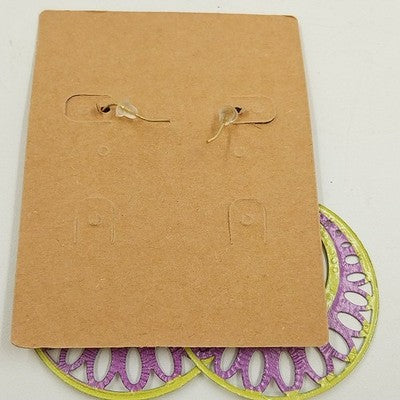 Plunder Sally Lime Green Purple Round Filigree Spring Dangle Drop Earrings 2"