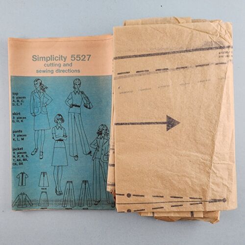 Simplicity 5527 Vintage Sewing Pattern Misses Unlined Jacket Top Skirt Pants 70s