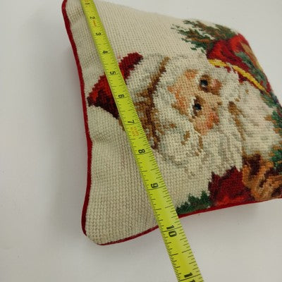 Red Throw Pillow Needlepoint Cross Stitch Embroidered Christmas Santa Claus 9”