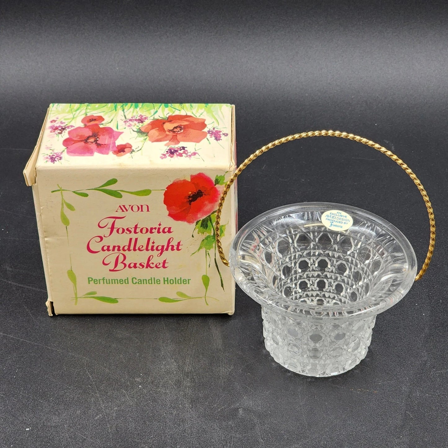Avon Fostoria Glass Candlelight Basket Candle Holder Perfumed 1970's Vintage NIB