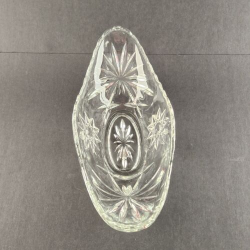 Clear Glass Starburst Design Oblong Candy Nut Dish by Anchor Hocking Vintage