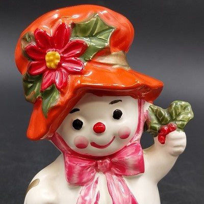 Snow Woman Ceramic with Hat Napcoware X-8828 Holly Christmas Japan Figurine 1960