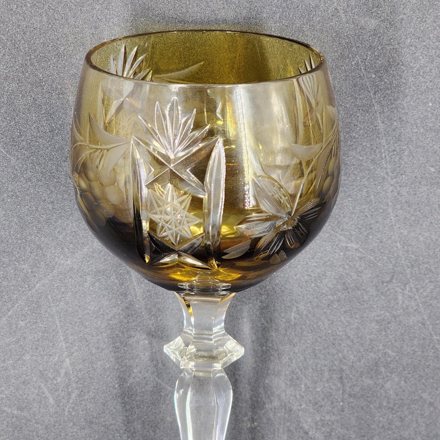 4 Bohemian Cordial Glasses Crystal Cut-to-Clear Wine Hocks 8.75" Multi-Color