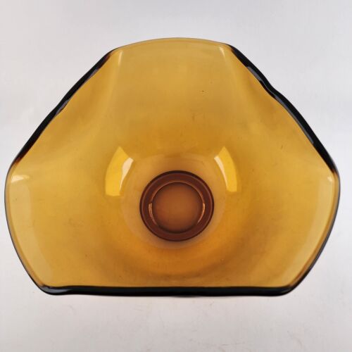 Indiana Glass Amber Salad Chip Bowl Tri Fold Vintage Mid Century Modern 9" x 5"