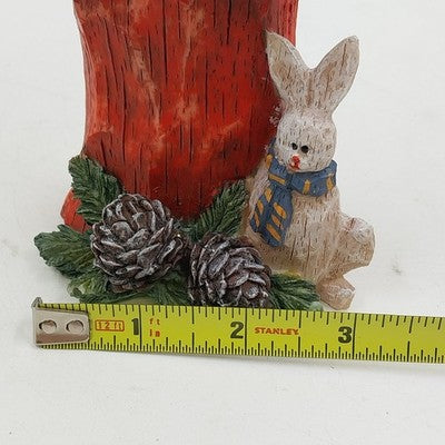 Christmas Santa Claus Resin Figurine Carved Look Holding Tree w Rabbit at Feet