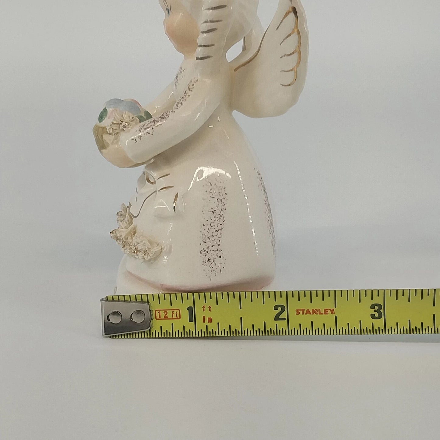 Napco April Angel A1364 Easter Bunny Egg Basket Figurine 4" Japan Vintage