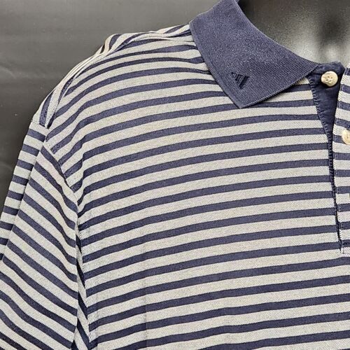 Adidas Polo Shirt Men's Size Large Blue and White Striped 60's 2ply Mercerized