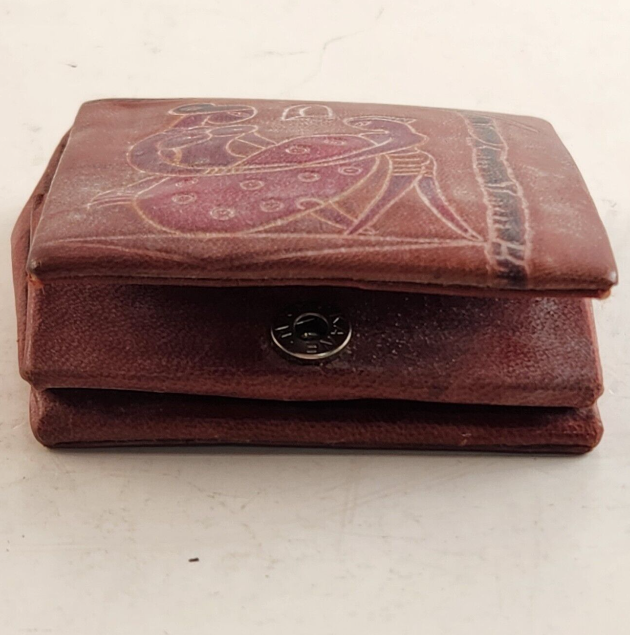 Leather India Coin Purse Fold Up Snap Close Mother Child Tagged Vintage 1960s