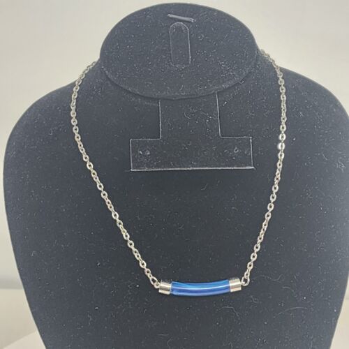 Sarah Coventry Necklace Lapis Blue Bar Pendant Silver Tone Chain 14" Vintage