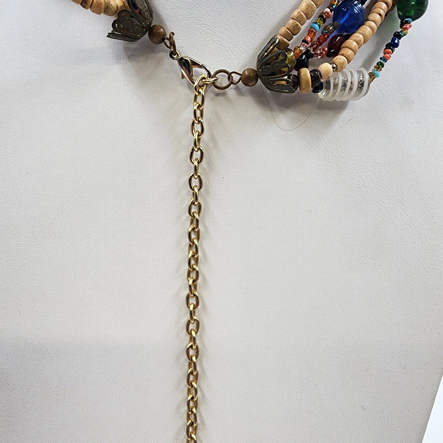 Lot of 3 Necklaces Mixed Beads & Chain Pendant Multistrand Shells & Rhinestone