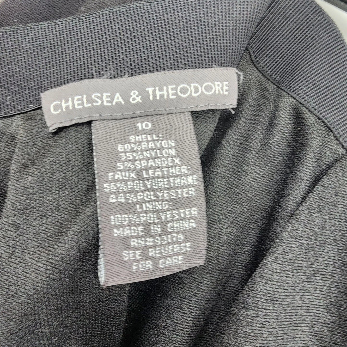 Chelsea Theodore Black Pencil Skirt Women's 10 Faux Leather Panel Zip China