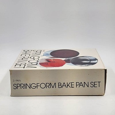 3-Pan Springform Bake Pan Set Heavy Gauge Bright Steel 10" 9.5" & 8.5" NOS