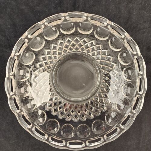 McKee Plymouth Serving Bowl Thumbprint Diamond Cut Out Clear Glass 10"