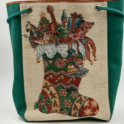 Heckathorn Christmas Stocking Tote Bag Lined w/ Zipper Pocket Shoulder