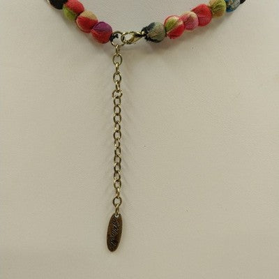 Plunder Gold Tone Chain Fabric Covered Beaded Multicolor Necklace & Earring Set