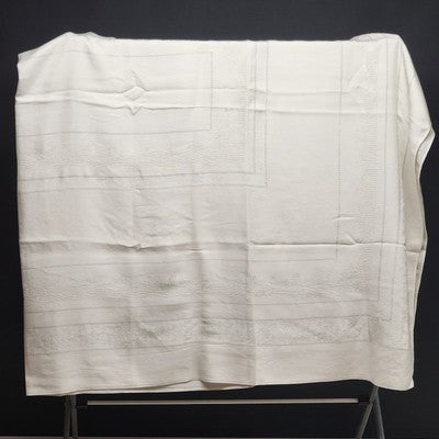 White Tablecloth with Floral Motif & Silver Thread Boarder Rectangle 80" x 52"