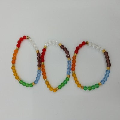 Set of 4 Multicolor Bracelet Acrylic Faux Pearl Faceted Glass Beads Gold Tone 7"