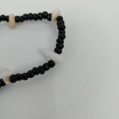 Set of 2 Stretch Bracelets Black Faceted & Black White Faux Pearl Acrylic Beads