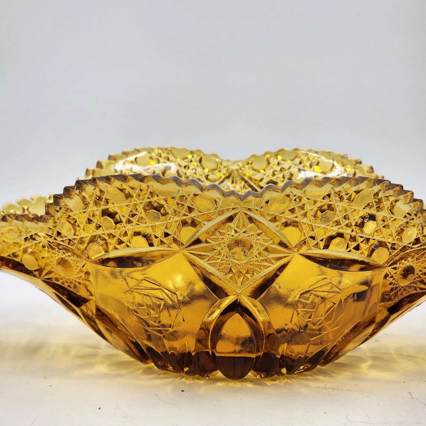 Kemple Amber Glass Napoleon Hat Banana Bowl 14.25" Wheatonware Console Dish