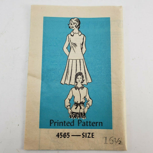 Printed Pattern 4565 Size 16½ Vintage Mail Order Sewing Pattern 1973 Dress Cut