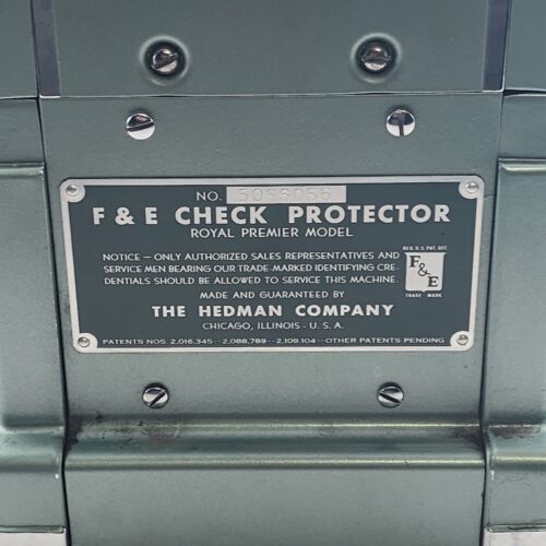 F & E Check Protector Hedman Company Printer Mechanical Office Equipment