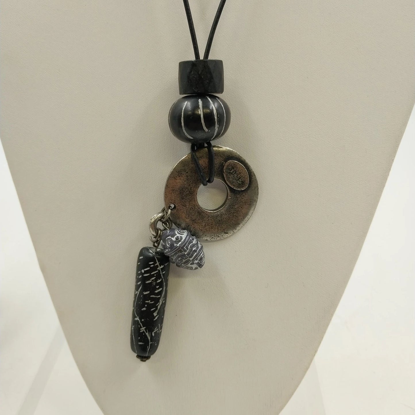 2 Pendant Necklaces Turquoise Stone Cross & Black Cord Beaded Mix Shaped