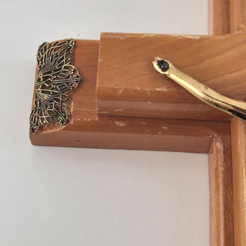 Vintage Crucifix Wooden Wall Hanging Candle Box Cross Catholic Religious Brass