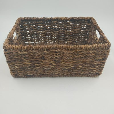 Water Hyacinth Woven Storage Basket Medium 12" w/ Metal Frame Organizer