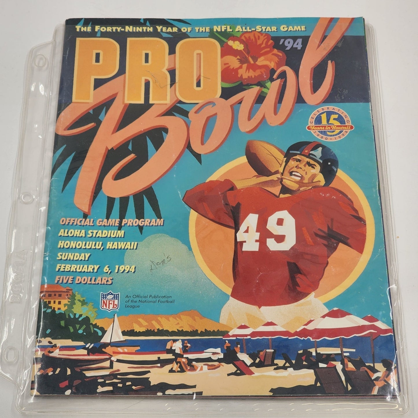 1994 NFL Pro Bowl Official Game Day Program Aloha Stadium 15 Years in Hawaii