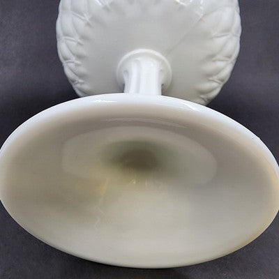 Indiana Milk Glass Pedestal Bowl 7"d x 9" Duette Pattern Quilted Ruffled